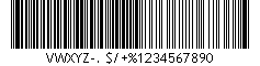Kod kreskowy Code-93, zakodowano znaki VWXYZ-. $/+%1234567890