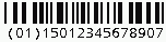 Kod kreskowy Databar Ograniczony (RSS Ograniczony), zakodowano cyfry (01)15012345678907