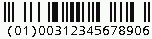 Kod kreskowy Databar Ograniczony (RSS Ograniczony), zakodowano cyfry (01)00312345678906