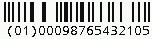 Kod kreskowy Databar Ograniczony (RSS Ograniczony), zakodowano cyfry (01)00098765432105