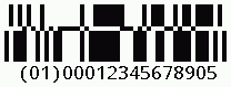 Kod kreskowy Databar Spiętrzony (RSS-14 Spiętrzony), zakodowano cyfry (01)00012345678905