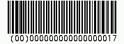 Kod kreskowy EAN-18 (SSCC-18), zakodowano cyfry 00000000000000001, suma kontrolna 7