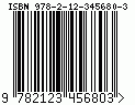 Kod kreskowy ISBN, zakodowano cyfry 978212345680, suma kontrolna 3