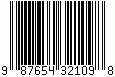 Kod kreskowy UPC-A, zakodowano cyfry 98765432109, suma kontrolna 8